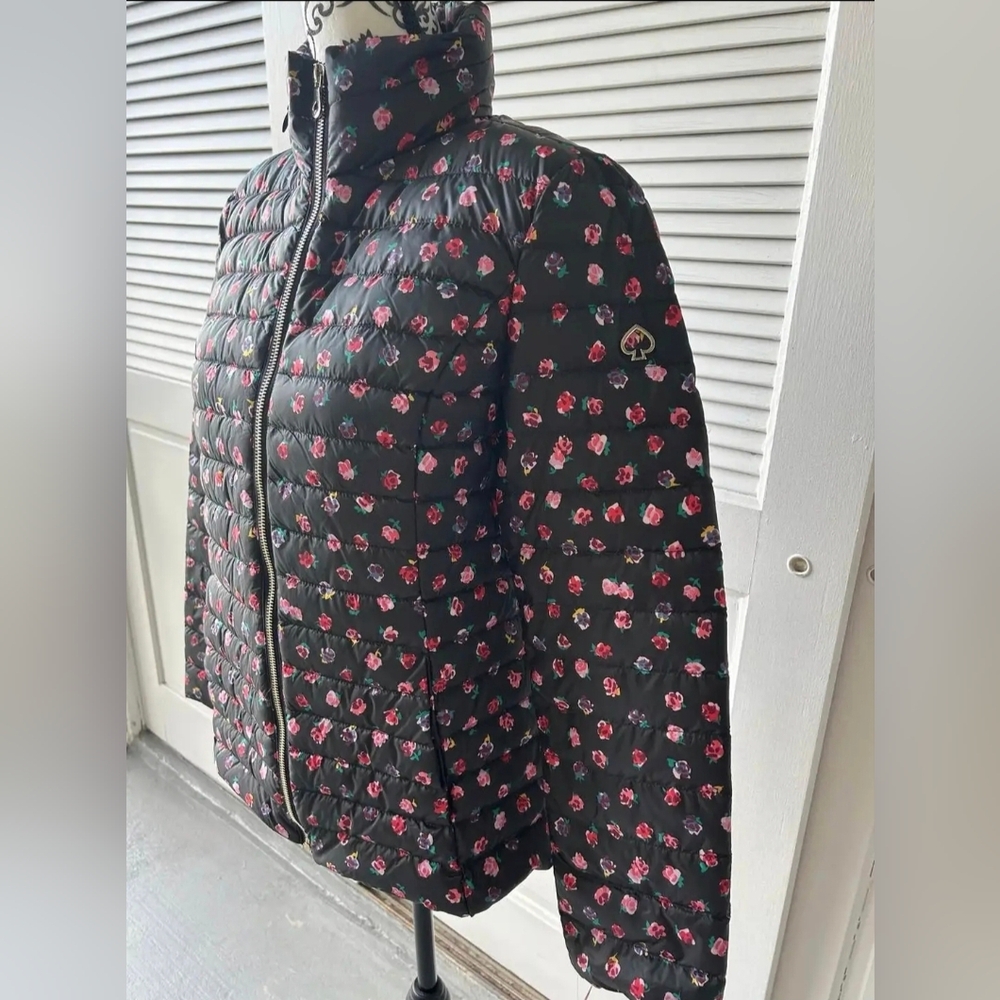 Kate Spade Black Floral Puffer Jacket-Size XS - Picture 2 of 9